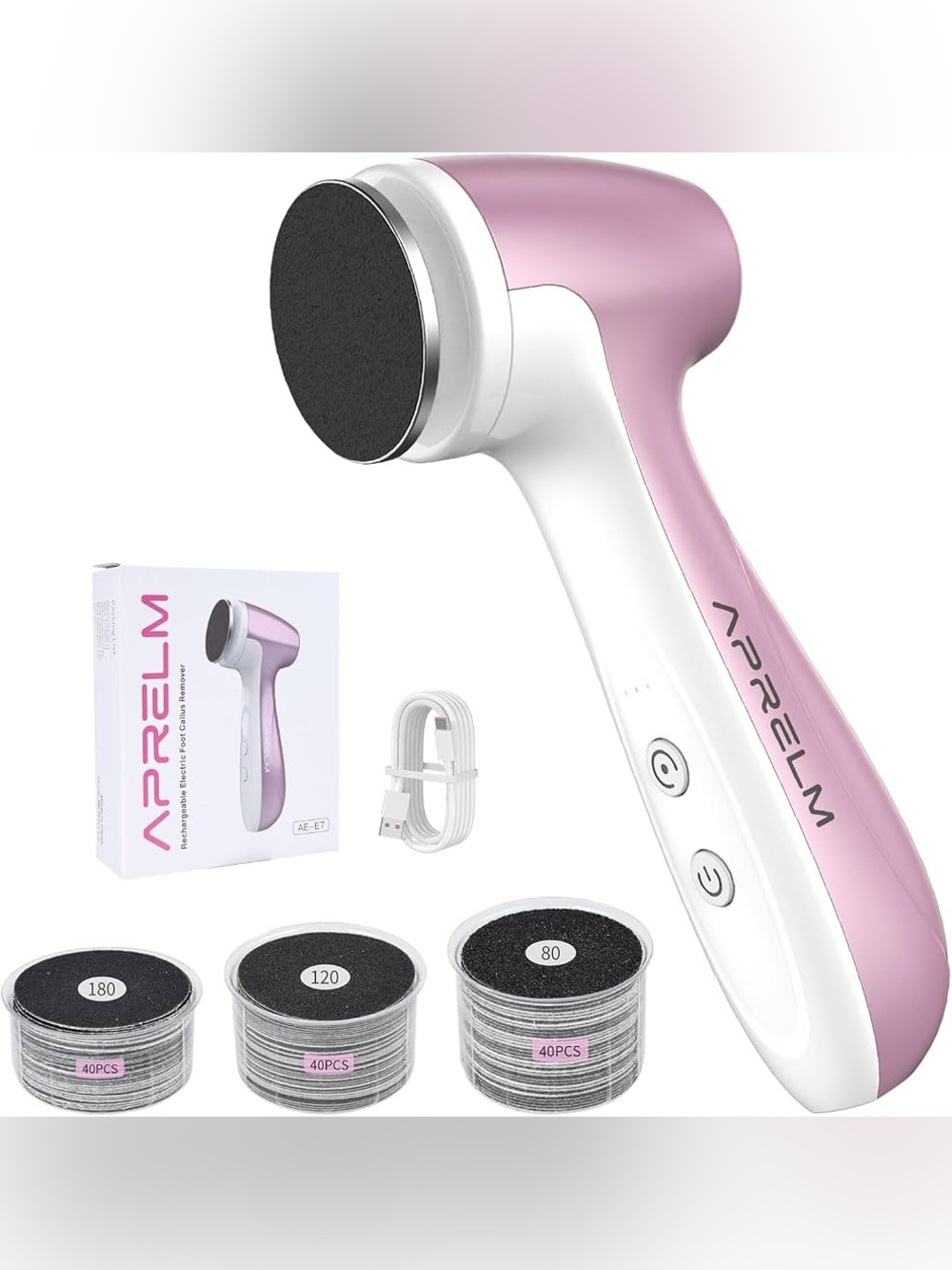 APRELM Rechargeable Electric Foot Callus Remover with 3-Sizes 120Pcs Sandpaper D